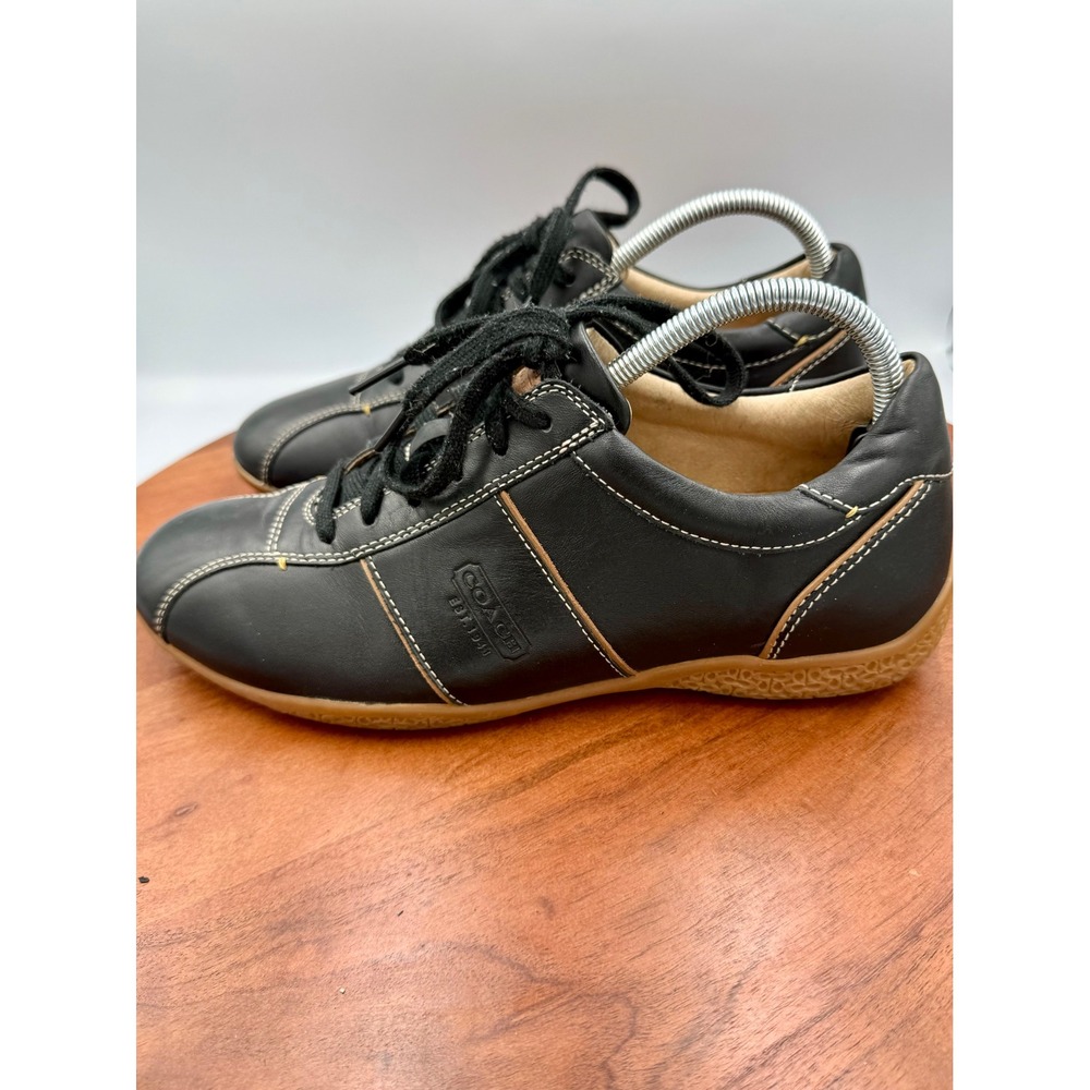Coach Mens Meyer Black Leather Low Top Signature Logo Sneakers Size 8M F289 - Picture 5 of 12